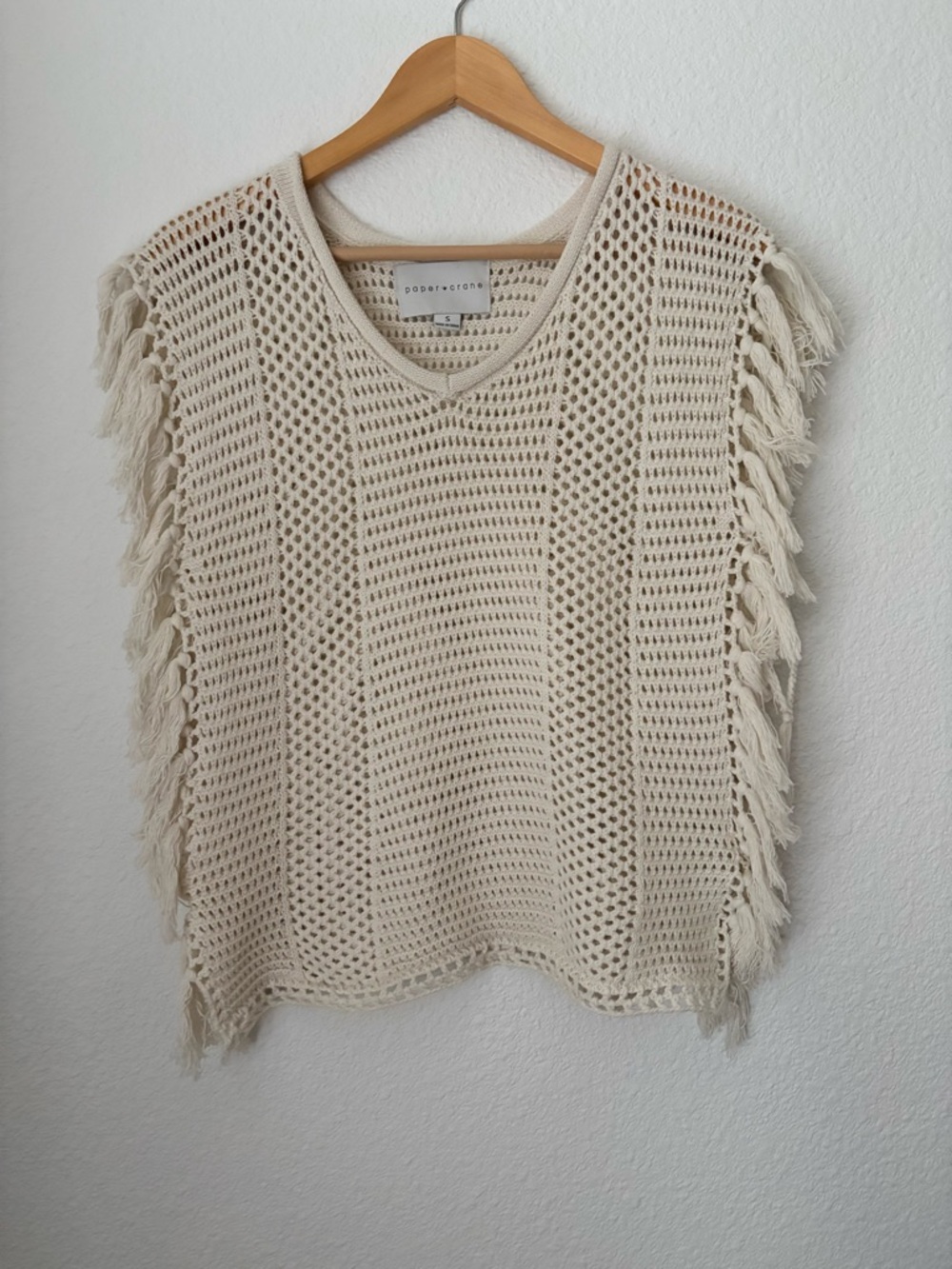Paper Crane Boho Fringe Crochet Knit Top